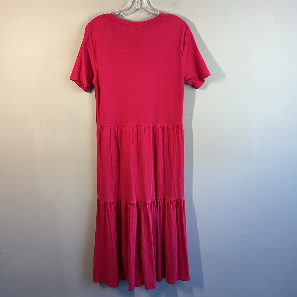 J. Crew Factory Womens Pink Lagenlook Tiered V-Neck Midi Dress Size Medium Midi - Picture 2 of 11